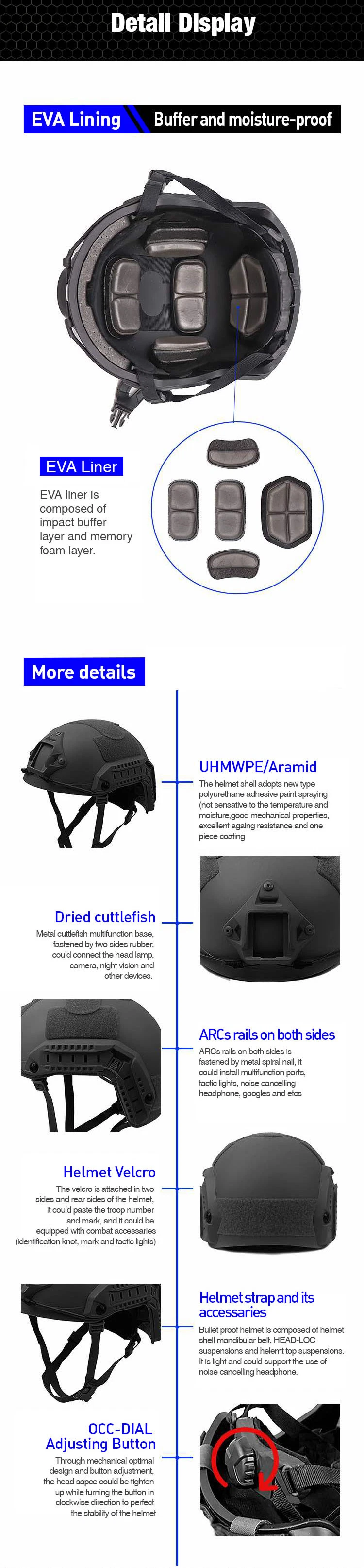 Nij Iiia Military Helmet/ Aramid Fiber Material/ The Factory Sales/Black/Green/Fast Ballistic Helmet